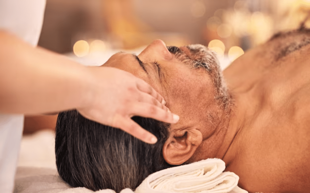 Man getting an Indian Head Massage Near Me. Brisbane Livewell Clinic