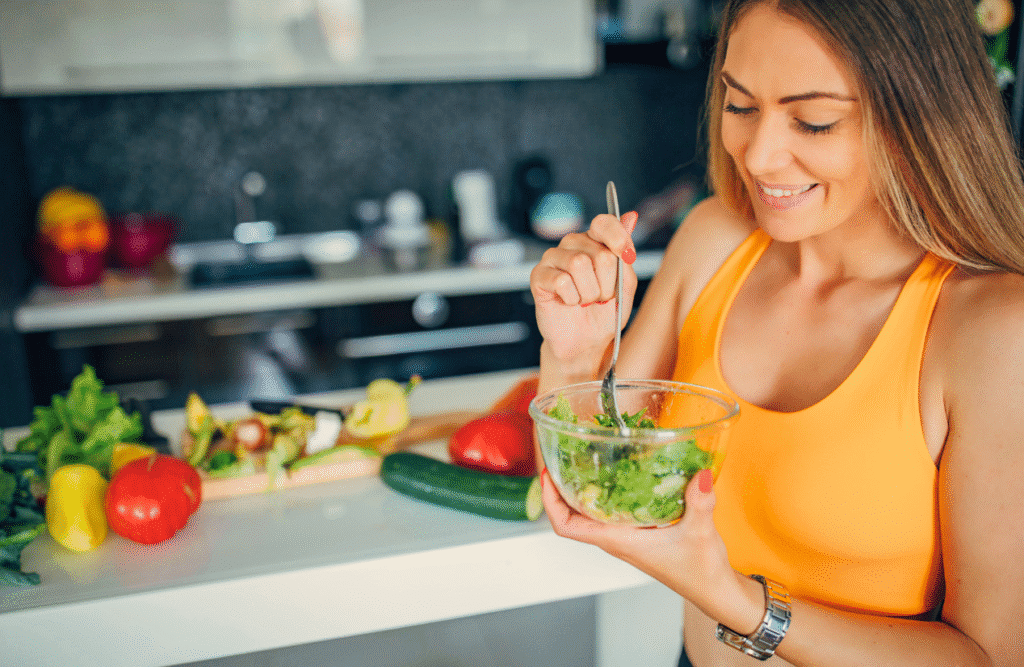 How Hyperthyroidism Can Affect Your Health 3 Woman eating healthy vegetable salad for breakfast. Mood & Food. Brisbane Livewell Clinic. Healthy Food. Healthy diet. DUTCH Hormone Test Providers Near Me. Weight Gain. Hyperthyroidism